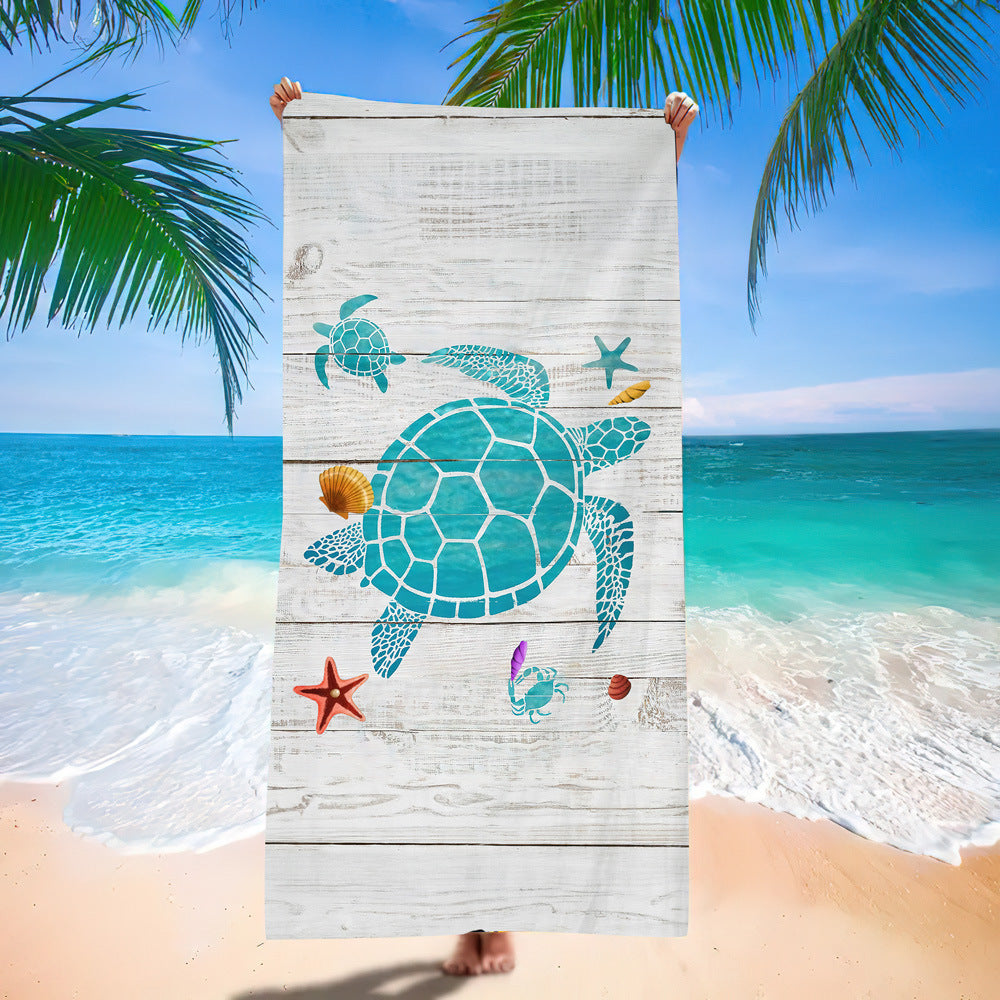 Ocean Turtle Pattern Beach Towel Ultra-Fine Fiber Quick-Dry Double-Sided Fleece Bath Towel Sand Blanket