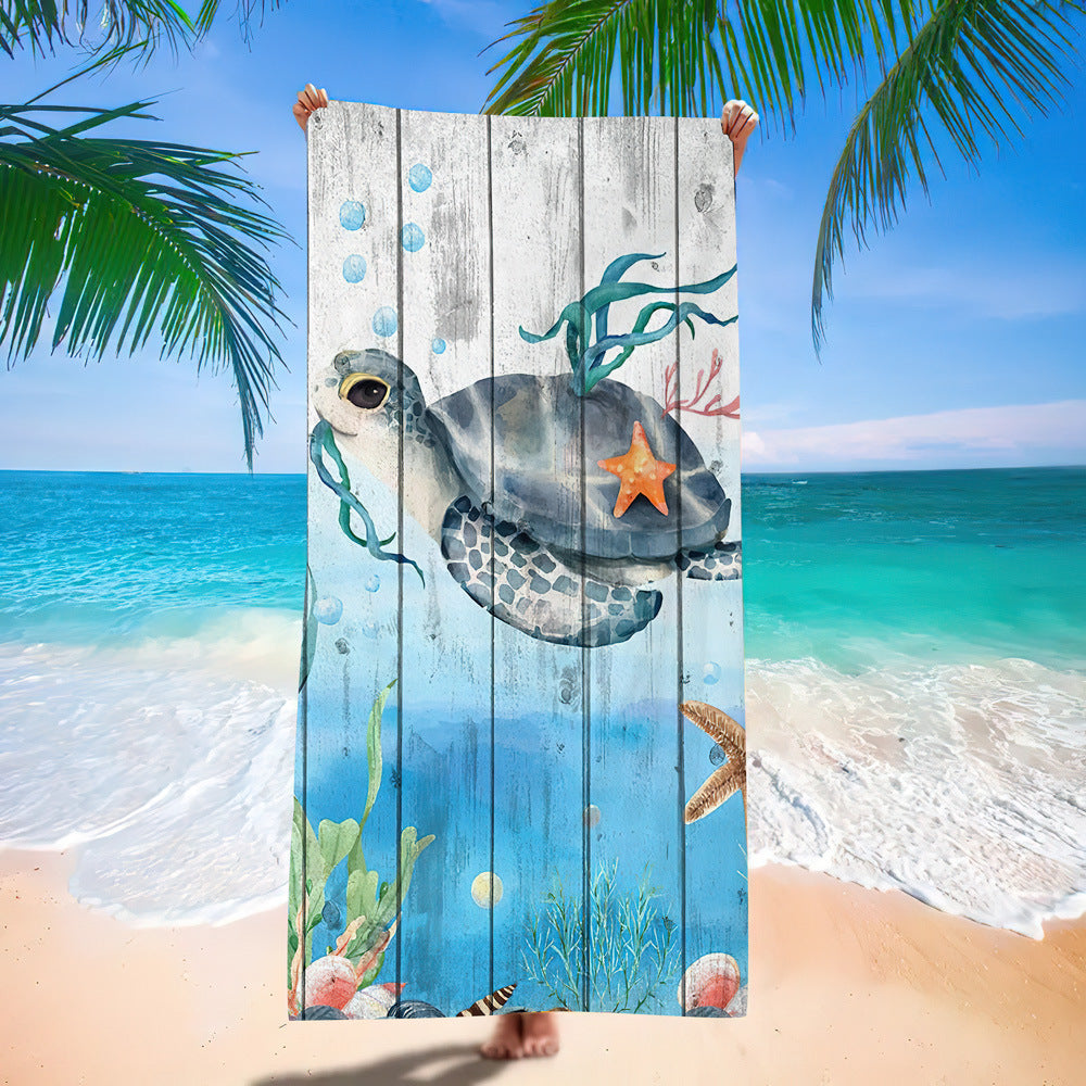 Ocean Turtle Pattern Beach Towel Ultra-Fine Fiber Quick-Dry Double-Sided Fleece Bath Towel Sand Blanket