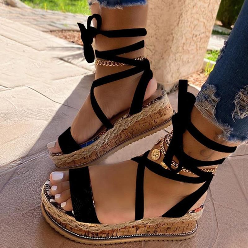 Sandals Women's New Thick Bottom Strappy Snake Print Sandals Large Size Shoes