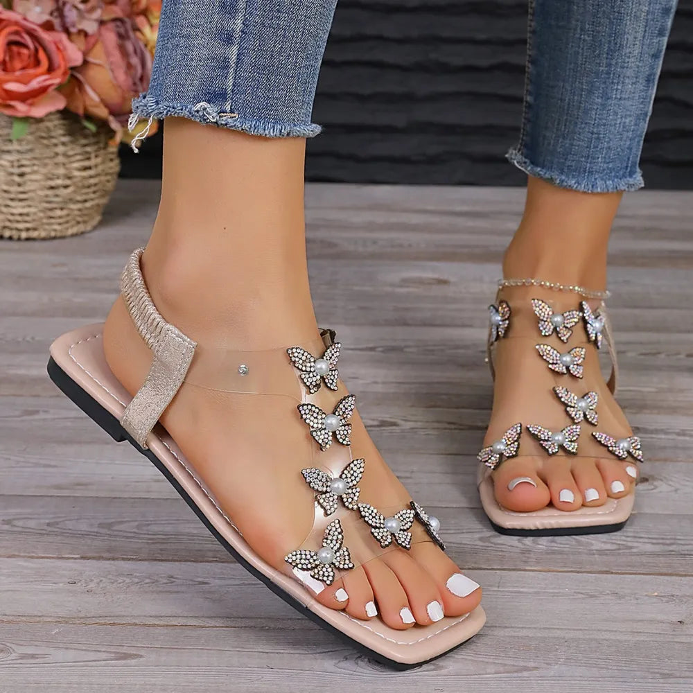 Sandals Rhinestone Butterfly Flat Sandals