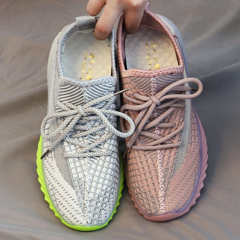 Spring And Summer Korean Version Of Knitted Dad Shoes Ins Full Of Stars Jelly Bottom Coconut Shoes Flying Woven Shoes Sports Women