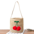 Arrival Summer Designer Cherry Straw Bucket Bag Women Pompom Hand-Woven Drawstring Shoulder Bag Girl Beach Bag Shopper Bolso