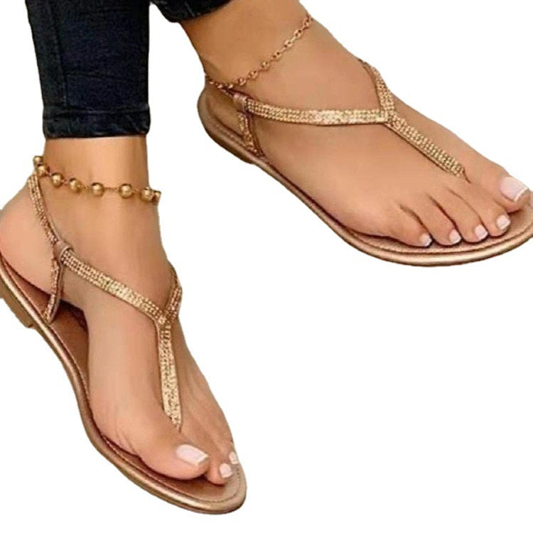 Sandals New Summer Fashion Rhinestone Flat Thong Beach Women