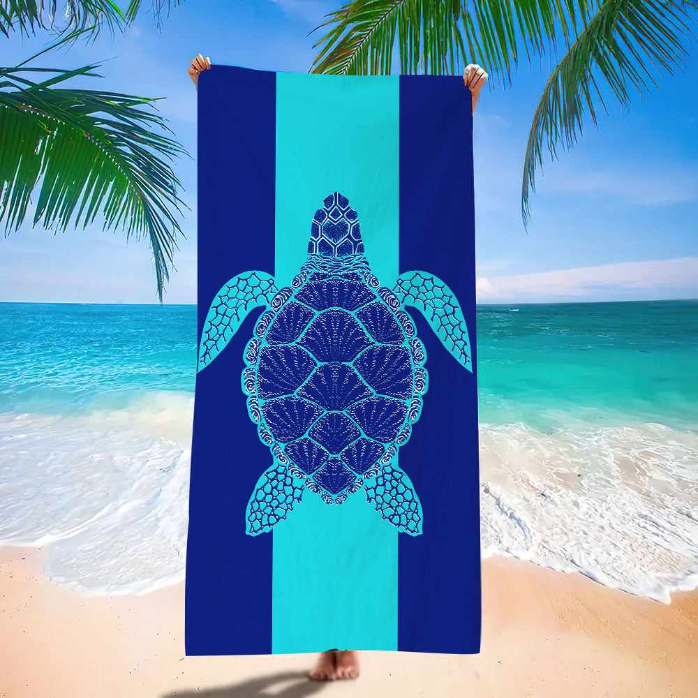 Ocean Turtle Pattern Beach Towel Ultra-Fine Fiber Quick-Dry Double-Sided Fleece Bath Towel Sand Blanket