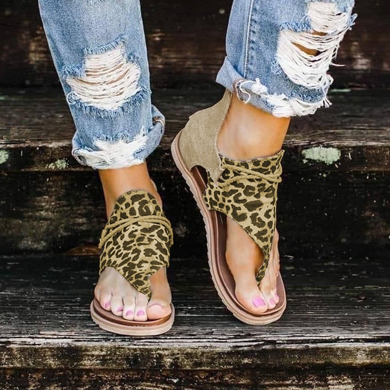 Sandals Leopard Pattern Large Size Rome Sandals Women's Anti-slip
