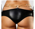 Underwear Sexy Faux Leather Panties Women's Latex Wetlook Black