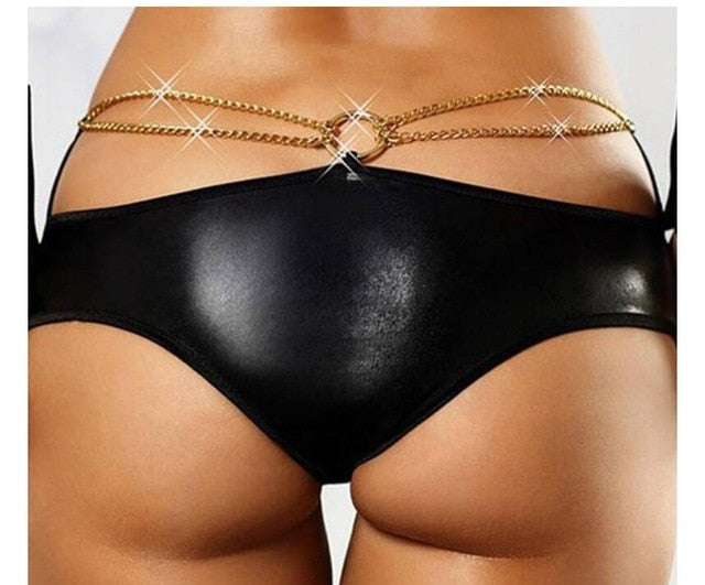 Underwear Sexy Faux Leather Panties Women's Latex Wetlook Black