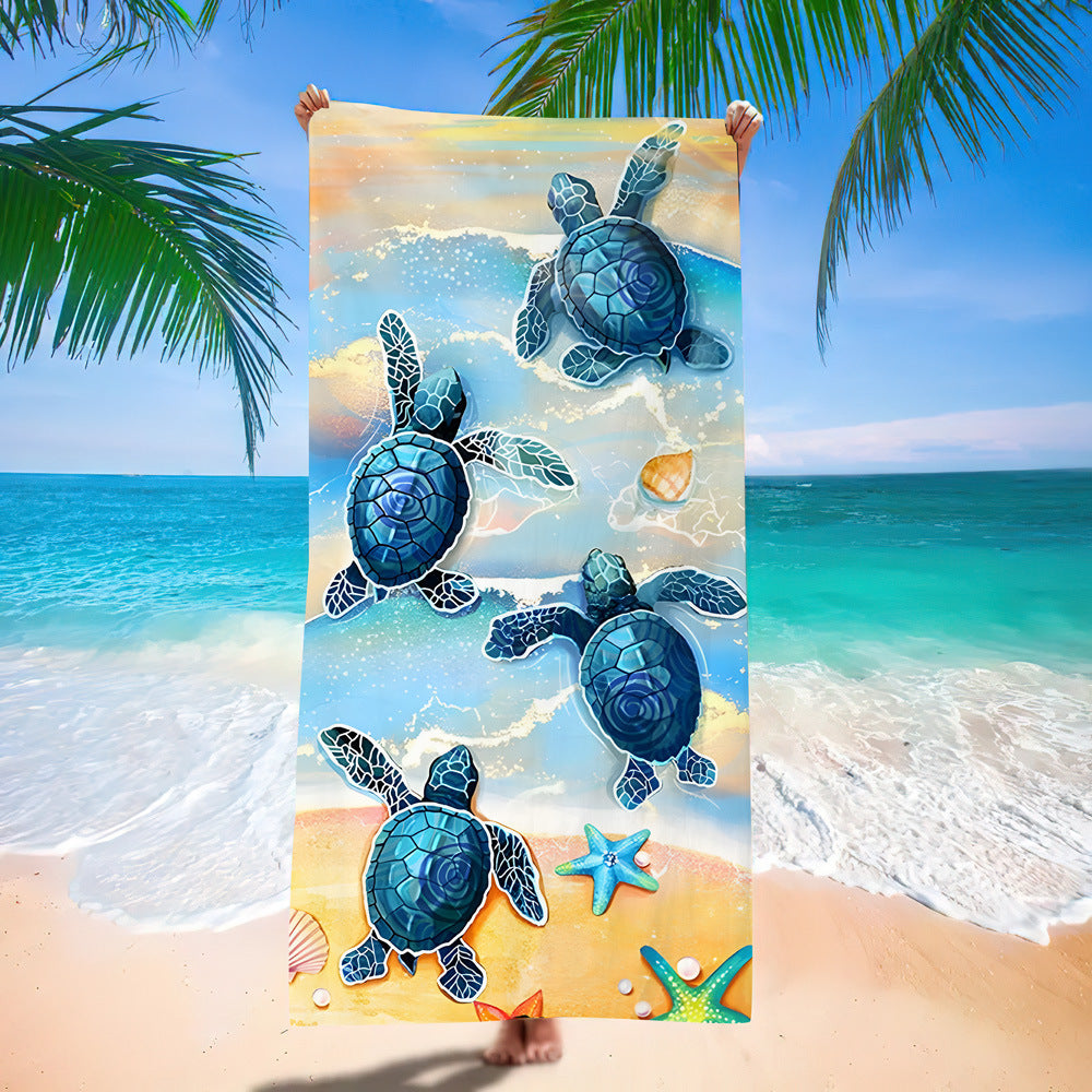 Ocean Turtle Pattern Beach Towel Ultra-Fine Fiber Quick-Dry Double-Sided Fleece Bath Towel Sand Blanket