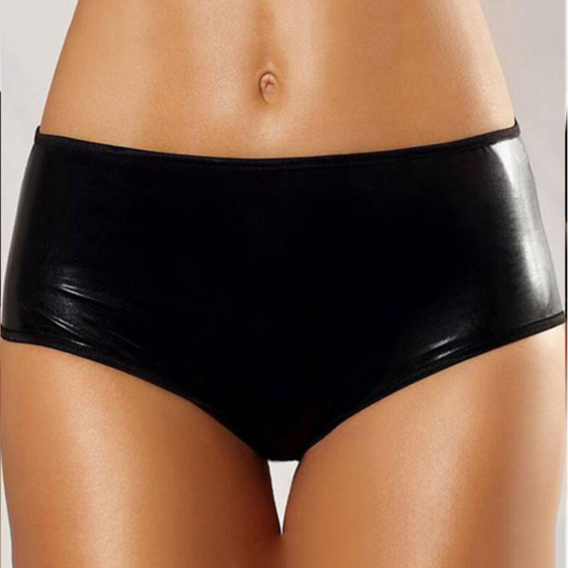 Underwear Sexy Faux Leather Panties Women's Latex Wetlook Black