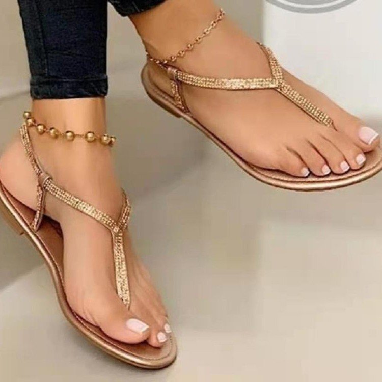 Sandals New Summer Fashion Rhinestone Flat Thong Beach Women