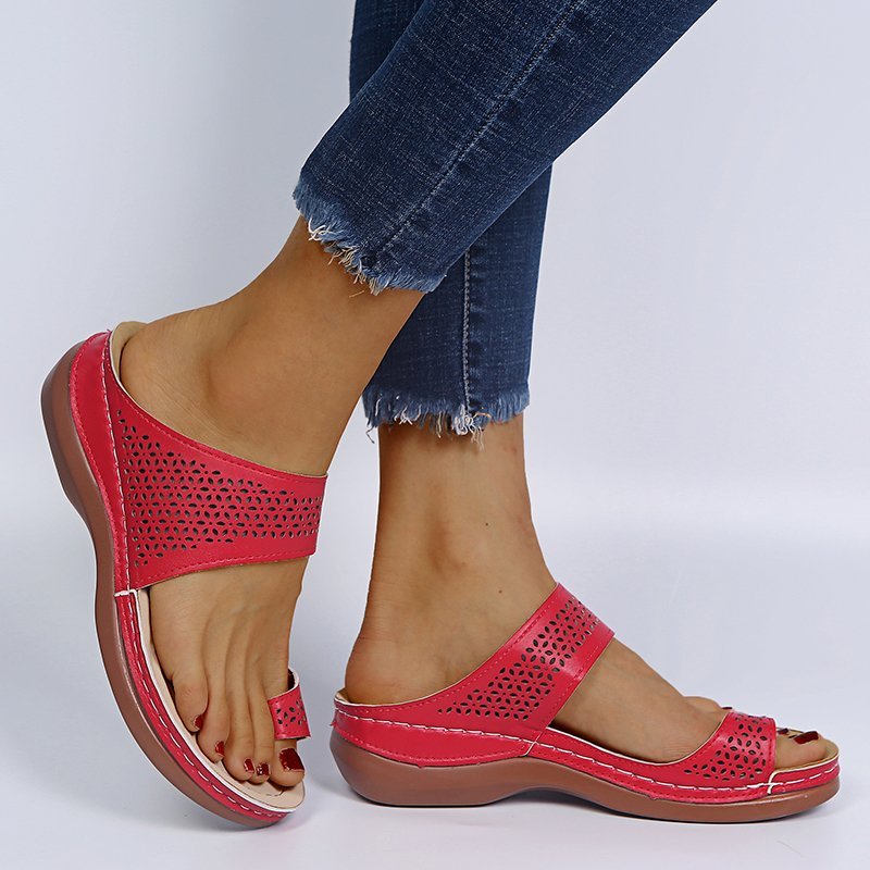 Plus Size Women's Shoes Vintage Bohemia Style Hollow Wedge Sandals Women's Thong Sandals