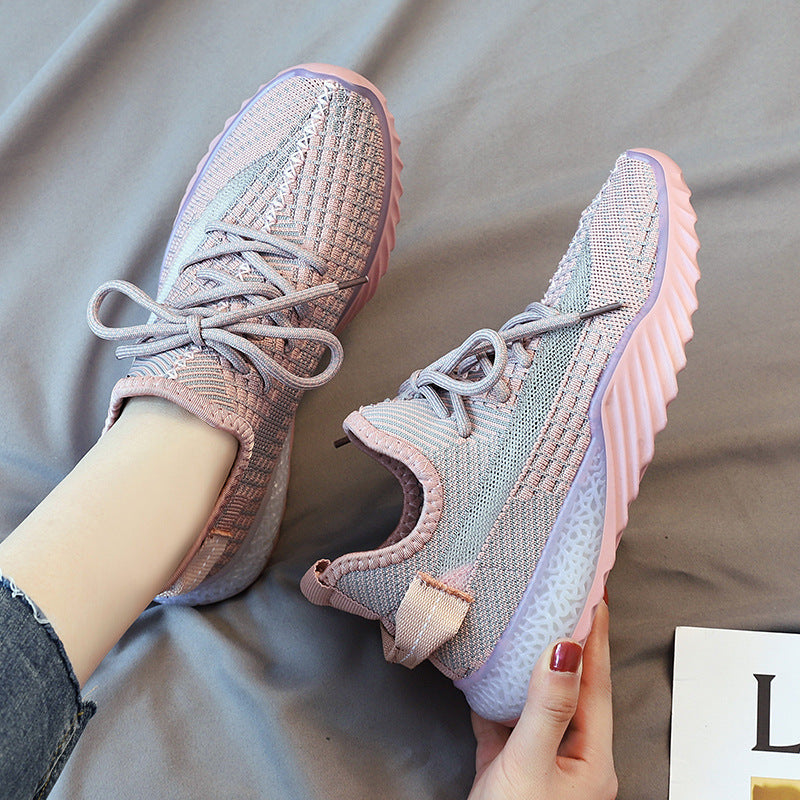 Spring And Summer Korean Version Of Knitted Dad Shoes Ins Full Of Stars Jelly Bottom Coconut Shoes Flying Woven Shoes Sports Women