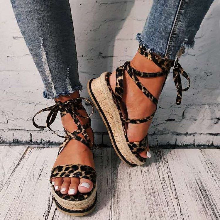 Sandals Women's New Thick Bottom Strappy Snake Print Sandals Large Size Shoes