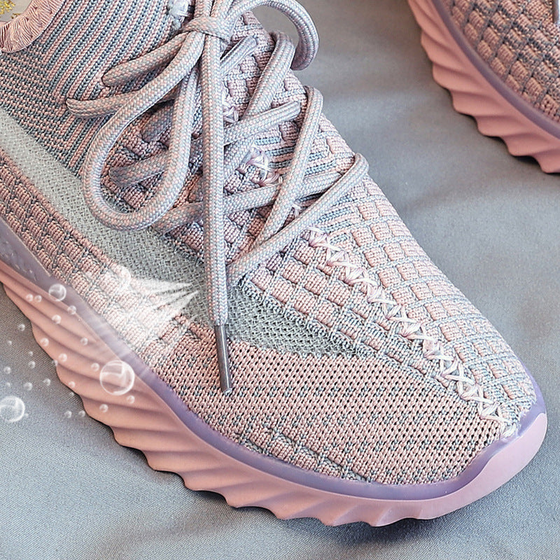 Spring And Summer Korean Version Of Knitted Dad Shoes Ins Full Of Stars Jelly Bottom Coconut Shoes Flying Woven Shoes Sports Women