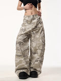 High Street Retro Camouflage Cargo Denim Pants Women Loose Casual Sport Straight Leg Long Trousers Trendy