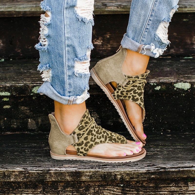 Sandals Leopard Pattern Large Size Rome Sandals Women's Anti-slip