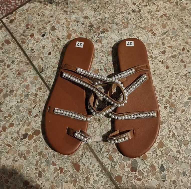 Sandals Women's Flat Bottom Rhinestone Large Beach Shoes