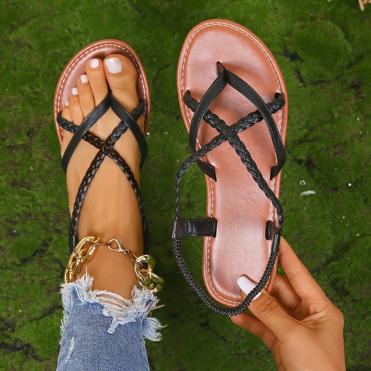 Sandals Women'S Woven Strap Flat Sandals